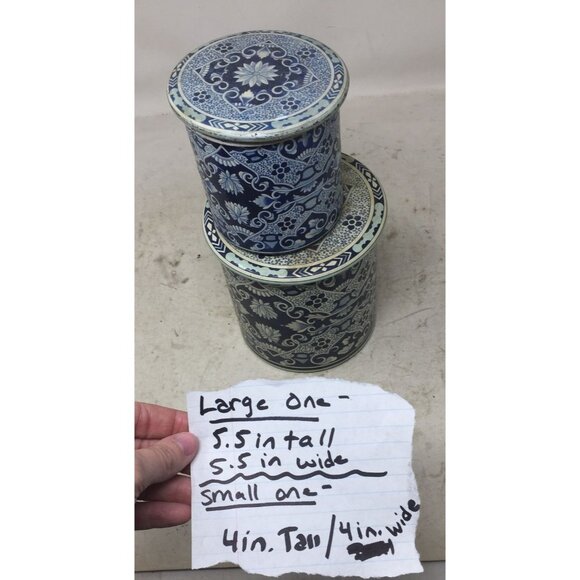 Vintage Delft Holland Blue and White Tin Canisters with Lids (2) - Picture 6 of 6